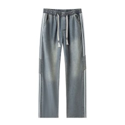 Paneled striped jeans